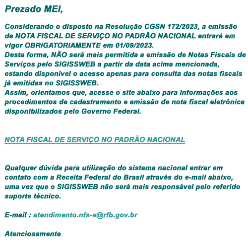 NOVAS REGRAS PARA EMISSÃO DAS NFS-E PELOS MEIS! - Prefeitura Municipal de  Cordisburgo